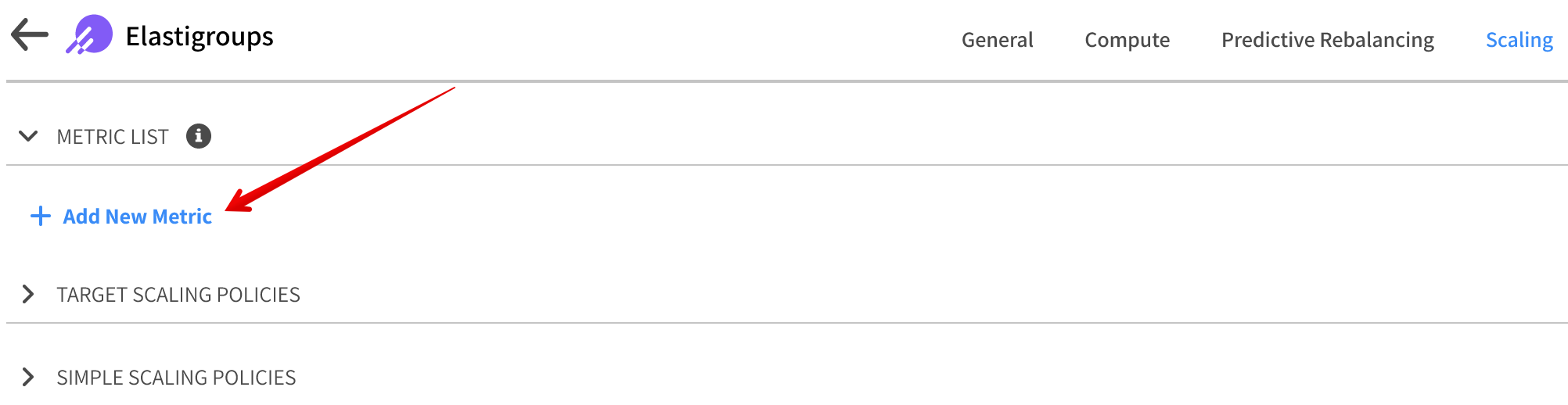 Add New Metric button in Elastigroup Scaling tab